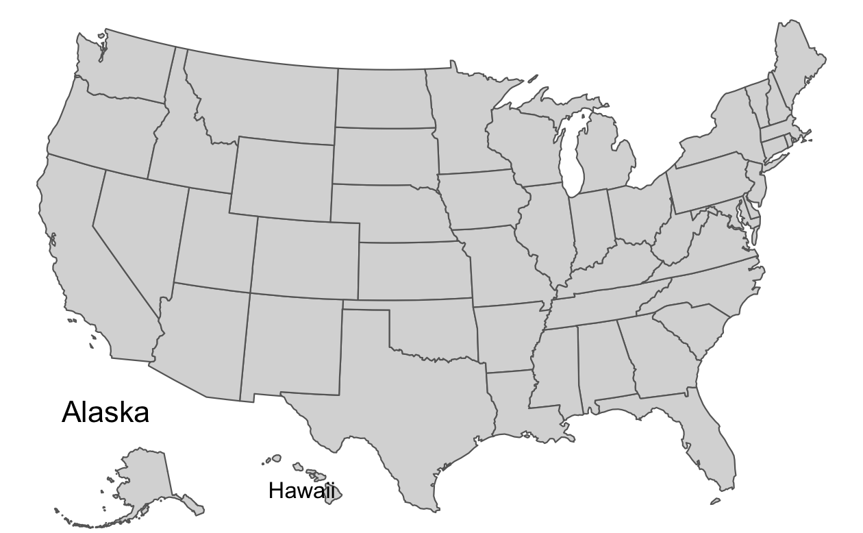 アメリカ合衆国の地図。